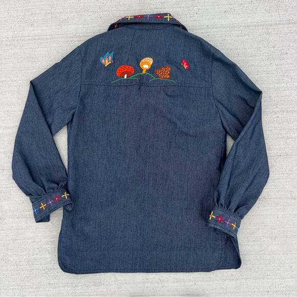 60s Handmade Embroidered Daisy Chain Mushy Mod MCM Selvedge Denim Shirt Jacket - Picture 2 of 8